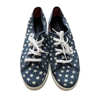 Women’s Sperry Stars And Stripes USA Canvas Sneakers Size 8.5 Navy Blue